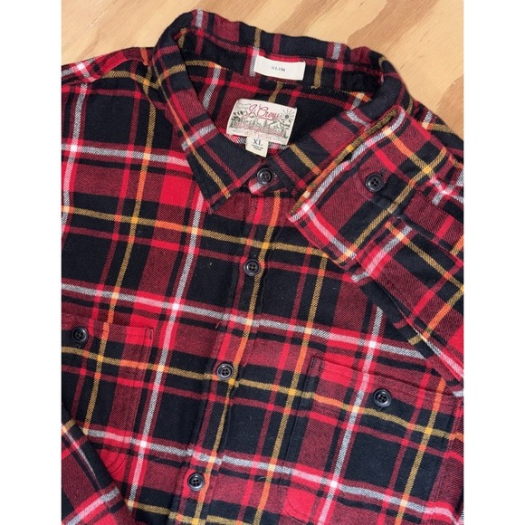 J. Crew Factory Other - J CREW Midweight Double Brushed Pocket Flannel XL Slim Fit Red Black Plaid